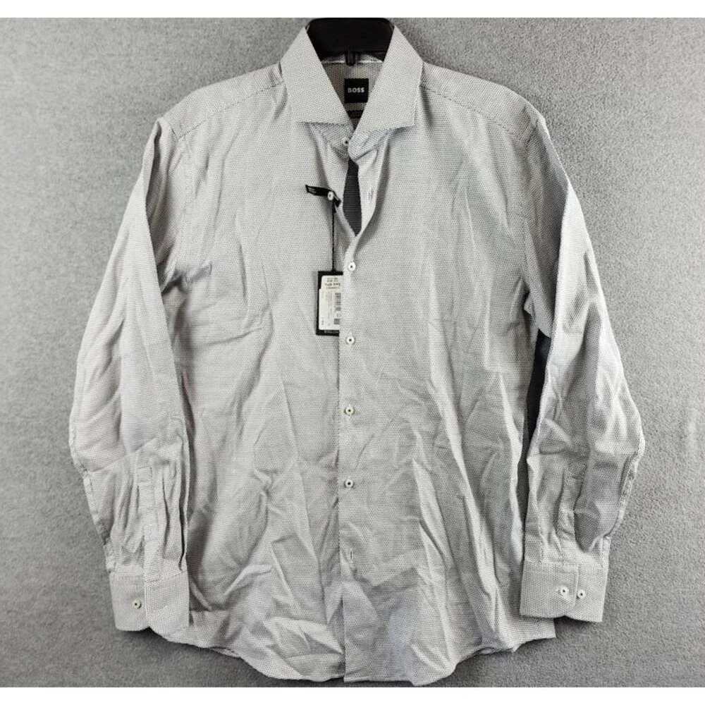 BOSS Easy-Iron Slim-Fit Dress Shirt Men's 41 L/16 Navy Button Closure L/S